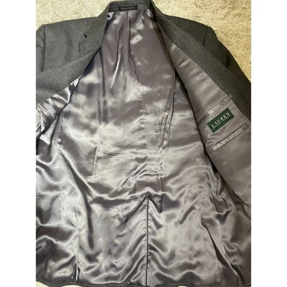 Lauren Ralph Lauren Mens Gray Size 42 RTwo-Button Blazer Jacket 100% Wool - Picture 8 of 9